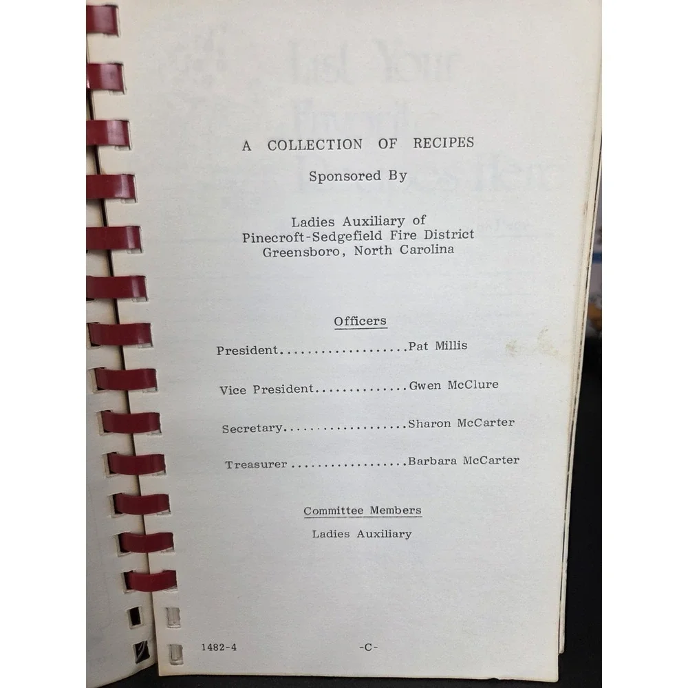 Pinecroft-Sedgefield‎ Fire District Ladies Auxiliary Cookbook Greensboro,  NC